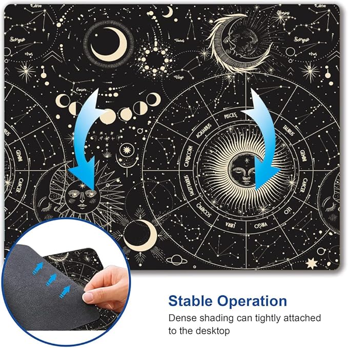 Hokafenle Mouse Pad, Square Personalized Computer Mouse Pads with Planet Design, Washable Mouse Mat, Gaming Office Home Non-Slip Rubber Base Mousepad, Moon and Sun