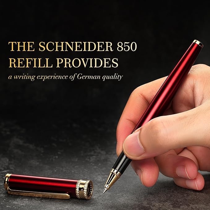 BEILUNER Luxury Rollerball Pen, Diamond-Studded Cap Design, 24K Gold Finish, Noble and Elegant, Schneider Ink Refill, Fancy Pen Gift Set for Women & Men, Executive Office, Nice Designer Pens
