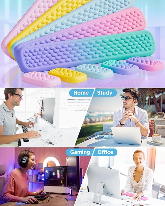 Lekvey Ergonomic Keyboard Wrist Rest - Memory Foam with Massage Points & Waterproof PU Leather Wrist Pad, Carpal Tunnel Support for Office Computer/Gaming, Typing Pain Relief, Easy-Clean(Rose Pink)