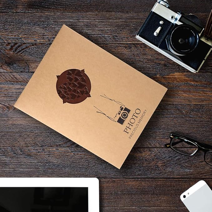 ThxMadam Scrapbook Album Leather Photo Album Vintage Wedding Guest Book DIY Memory Book with 60 Black Pages Present for Christmas Valentines Anniversary Mother’s Day Birthday Gift for Mum Dad Friend