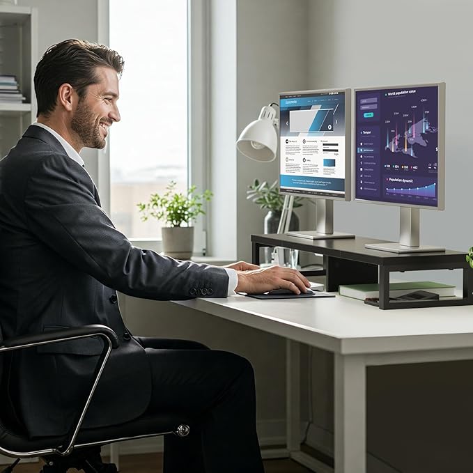 Zimilar Dual Monitor Stand Riser, Large Monitor Stand for Desk, Wood Monitor Riser with Storage Organizer for Home Office, Monitor Stands for 2 Monitors, Desktop Wooden Monitor Riser for Computer