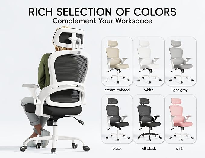 TRALT Office Chair - Ergonomic Office Chair with Back Support, Computer Chair - Home Office Desk Chairs, 330lbs Wide Seat Big and Tall Office Chairs with Headrest, Comfy Desk Chairs (White Black)