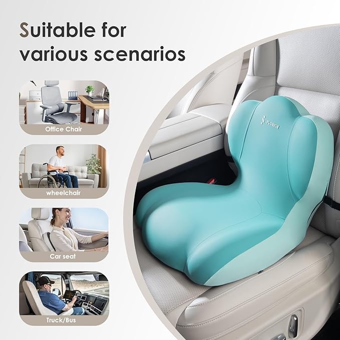 FLORICH Memory Foam Truck Seat Cushion with Adjustable Strap,Seat Cushion and Lumbar Support Pillow for Car Office Chair, Ergonomic Back Support & Sciatica Relief for Long Drives(Green)