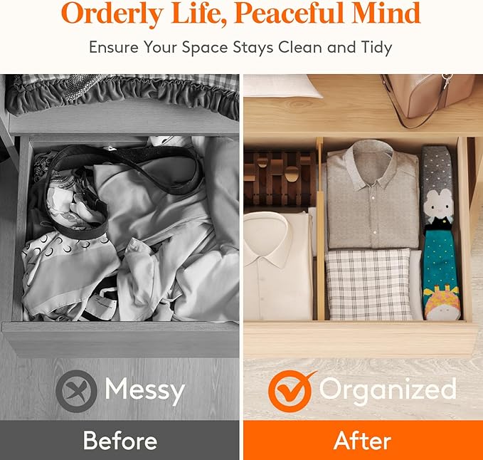 Lifewit 6 Pack Drawer Dividers Bamboo 6" High, 11-17" Adjustable Drawer Organizers for Clothes, Expandable Dresser Separators in Bedroom/Bathroom/Kitchen/Fridge/Office Organization and Storage