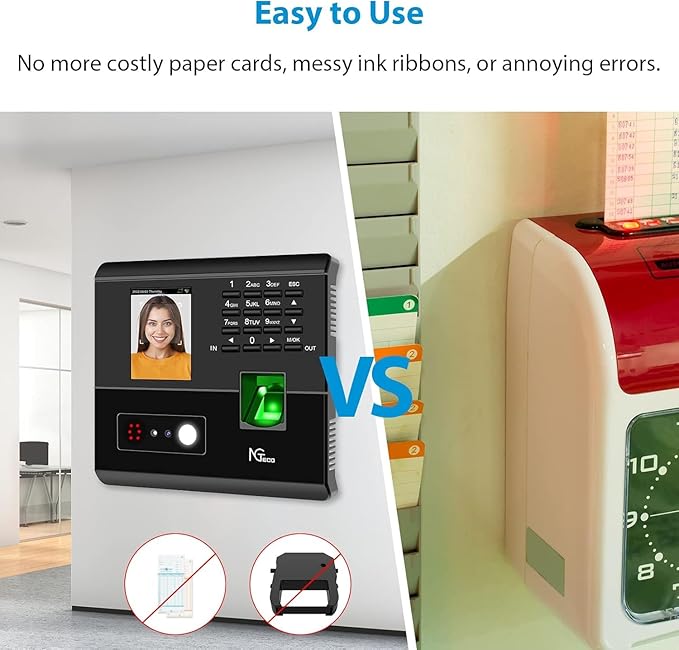 NGTeco APP-Based Time Clocks for Employees Small Business, 4-in-1 Time Clock with Face, Fingerprint, RFID, PIN, WiFi Clock in Machine for Employees with APP for iOS Android
