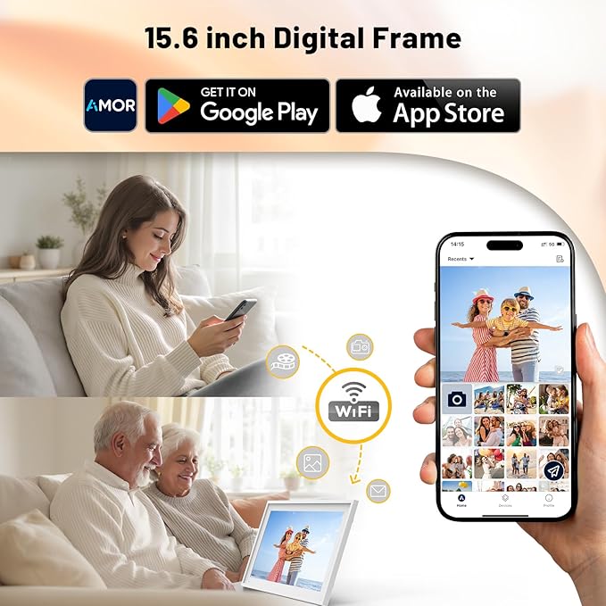 Digital Calendar 15.6" Smart Calendar&Chore Chart, 1920*1080 Interactive Touchscreen Electronic Calendar for Family Schedules, 64GB Wifi Meal Planner, Wall&Desk Mountable, 2025 Calendar-White