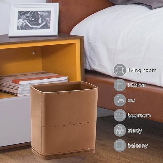 Polytree Bathroom Trash Can 1.8 Gallon(7 Liter) Small Kitchen Garbage Can,Decor Wastebasket for Bedroom Office,Resin Hand-Carved Leather Brown