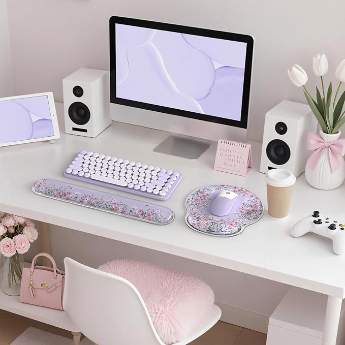 iCasso Silicone Wrist Rest for Keyboard and Mouse,Cute Computer Wrist Support Hand Arm,Ergonomic Design Mouse Pad for Typing Pain Relief,Non-Slip Keyboard Cushion for Women Girl