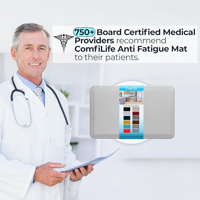 ComfiLife Anti Fatigue Floor Mat – 3/4 Inch Thick Kitchen Mats for Floor, Standing Desk Mat, Kitchen Rug – Comfort at Home, Office – Durable – Stain Resistant – Non-Slip Bottom (20" x 32", Silver)