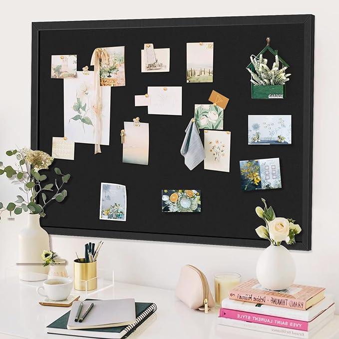 Miratino Large Bulletin Board, 48 "x 36" Black Cork Boards for Walls with Frame, Pin Display Board Vision Board for Home School Office Decor