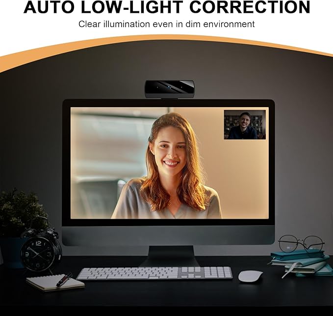 Webcam,1080P HD Webcam with Microphone, USB Computer Camera for Laptop & Desktop - Plug & Play, Stereo Sound, Auto Low-Light Correction, for Zoom/Skype/FaceTime/Teams/Webex, Streaming & Video Calls