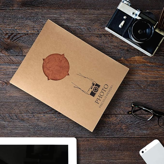 ThxMadam Orange Scrapbook Leather Photo Album Vintage Wedding Guest Book Memory Book with 60 Black Pages Present for Valentines Anniversary Mother’s Day Birthday Gift for Wife Mum Daughter Boyfriend