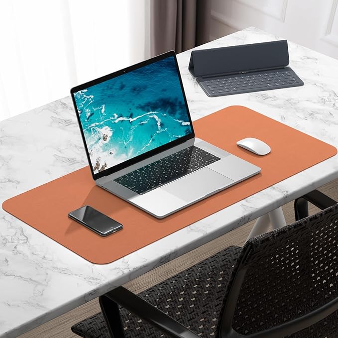 Hsurbtra Desk Pad, 30" x 14" PU Leather Desk Mat, XL Extended Mouse Pad, Waterproof Desktop Blotter Protector, Non-Slip Ultra Thin Large Laptop Keyboard Writing Mat for Office Home, Orange Pink