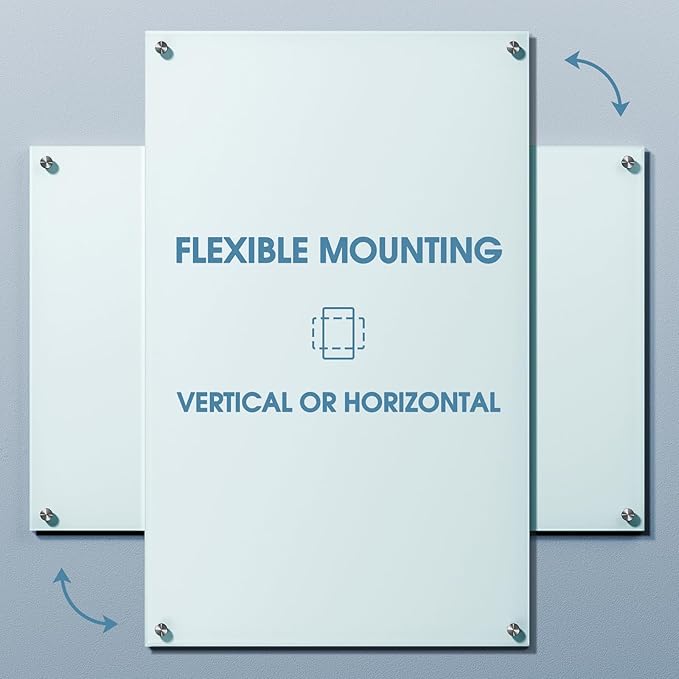 MaxGear Glass White Boards 48x30 Inches, Wall Mounted Magnetic Glass Dry Erase Board, Large Frameless Whiteboard with 1 Eraser,3 Markers and 6 Magnets for Office, School, Home