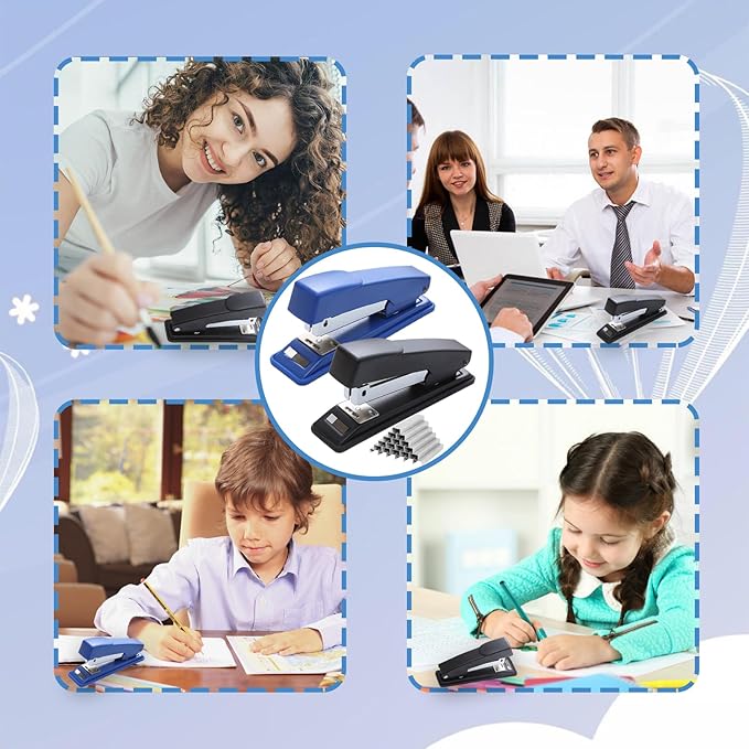 2 Pieces Stapler,25 Sheet Capacity Staplers with 2000 Standard Staples,Desktop Staplers Heavy Duty,Office Standard Stapler for School Office,Black & Blue
