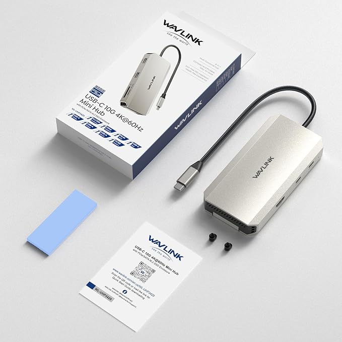 WAVLINK USB-C Hub, 10Gbps USB-C Hub with M.2 PCIe/SATA SSD Port, HDMI, 100W PD, USB-A&C 3.2/2.0, SD&TF Compatible with MacBook/Chromebook/Dell/HP/Lenovo