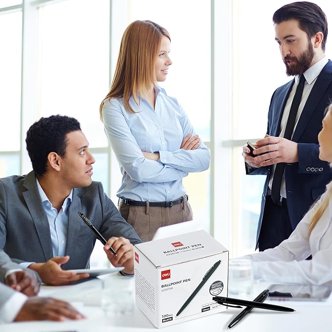 deli Pens Bulk, 100 Pack Retractable Ballpoint Pens, 1.0MM Black Ink,Smooth Writing, No Bleed, Comfortable Grip for Home,Office & School Use