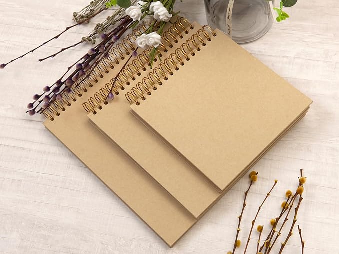 potricher 8 x 8 Inch DIY Scrapbook Photo Album 80 Pages Thick Kraft Blank Yellow Paper Memory Book for Wedding and Anniversary Family (Yellow, 8 Inch)