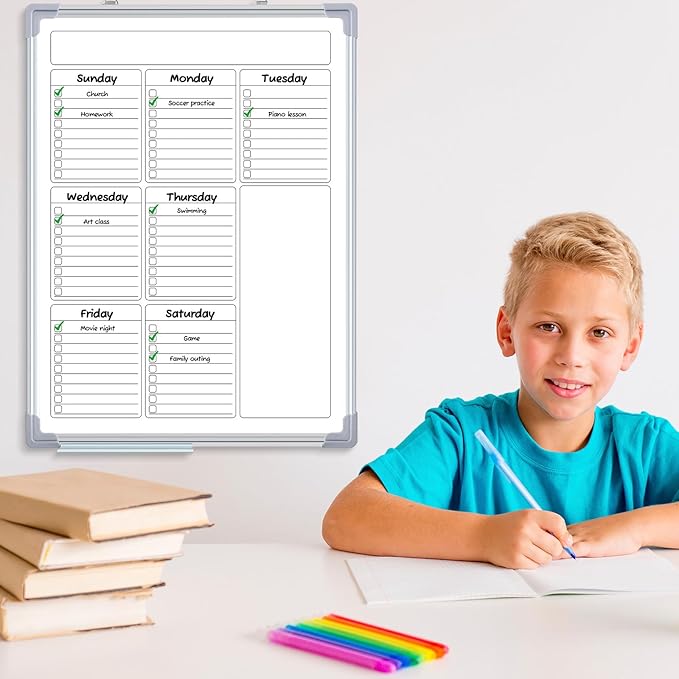 Lincia Magnetic to Do List Whiteboard for Wall, Weekly Dry Erase Board, Hanging Double-Side White Board Calendar for Planning Drawing Memo Home Office Kitchen(16" X 12",Pleochroic)