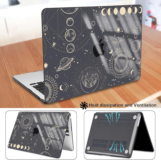 for MacBook Air 13.6 Inch Case M4 A3240 A3113 M3 A2681 M2 2025 2024 2023 2022 Release, Pattern Plastic Hard Shell Case Cover for Mac Air 13 inch M4 M3 M2 Chip Touch ID, Total Lunar Eclipse