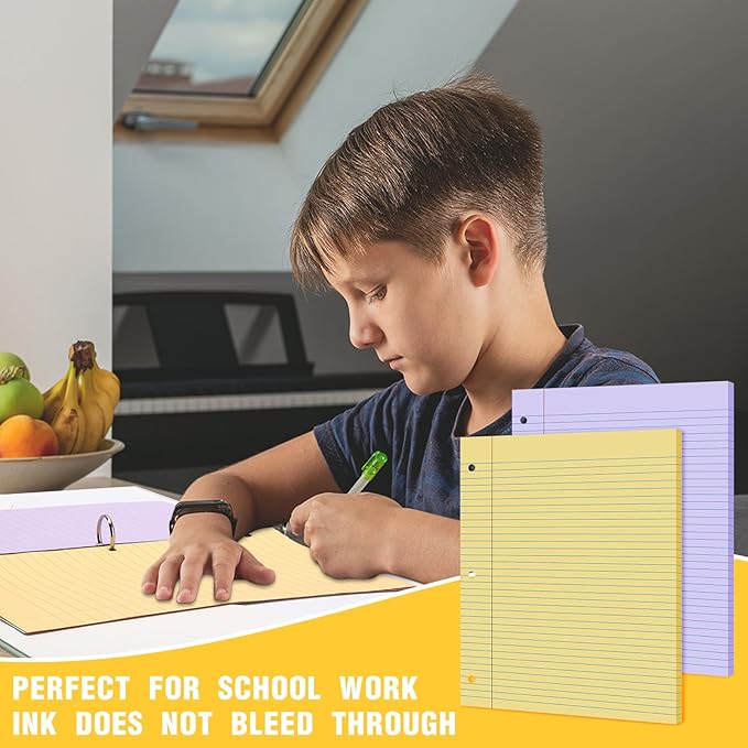 PerKoop 600 Sheets Colored Loose Leaf Paper 8.5" x 11" college ruled Lined 3 Hole Punched notebook Filler Paper for 3 Ring Binders Office School Supplies (Many Color)