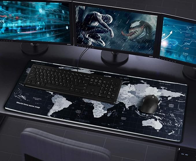 Large Extended Gaming Mouse Pad with Stitched Edges,(35.4X15.7In) Durable Non-Slip Natural Rubber Base, Waterproof Computer Keyboard Pad Mat for Esports Pros/Gamer/Desktop/Office/Home, Map