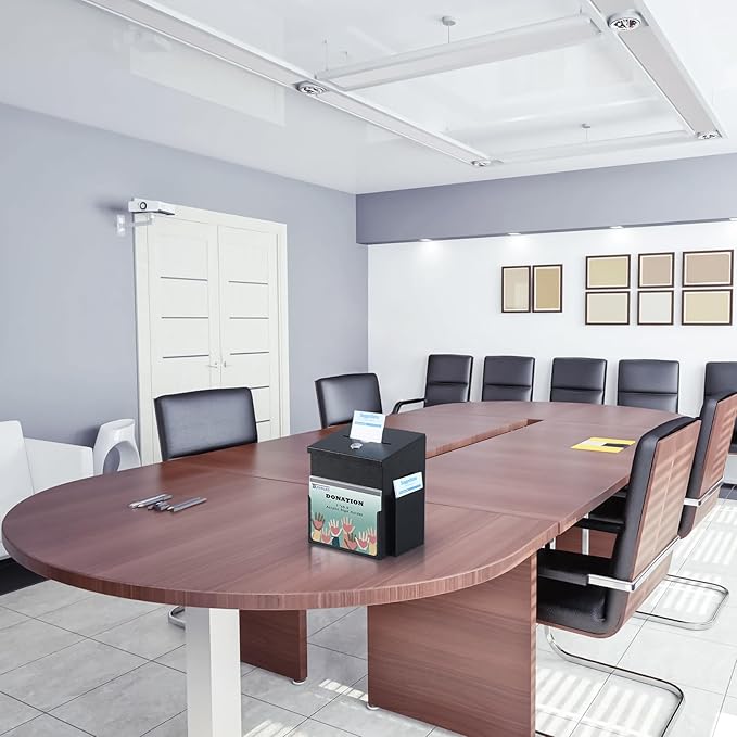 xydled Suggestion Box with Key Lock Acrylic Sign Holder, Metal Donation Ballot Drop Box with Slot Tip Jar for Office, Fundraising, Church, School,8.9''x7.1''x6.3'', Black