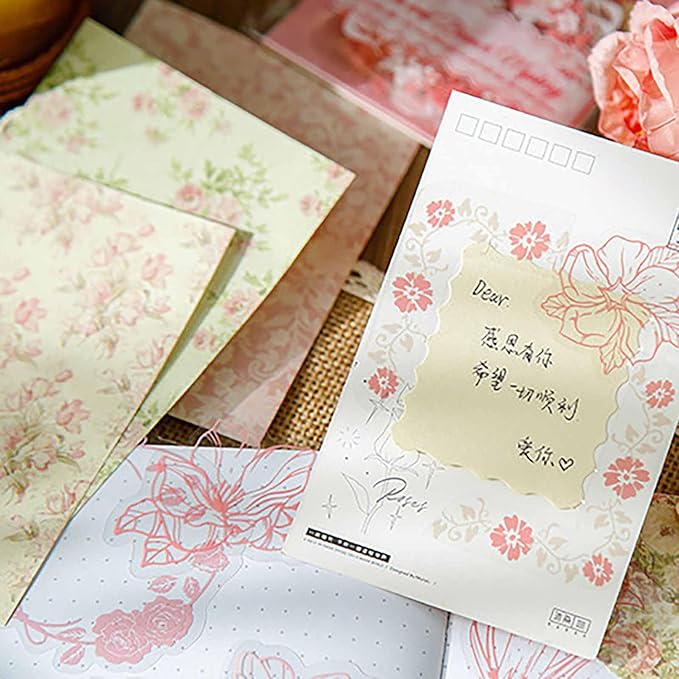 50 Pieces Pink Flower Scrapbook Papers Sticker, Aesthetic Scrapbook Sticker Paper Art Journaling Kit for Bullet Junk Journals, Planner, Cottagecore Decor Gifts