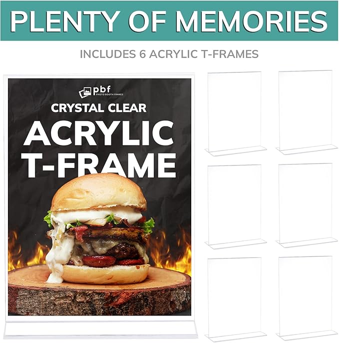 pbf 4x6 Acrylic Picture Frame Display Stand | 4 x 6 Vertical Clear Acrylic Sign Holder | T-Style Photo Frame for Table Sign, Tabletop Wedding Sign, Menu, QR Code (6-Pack)