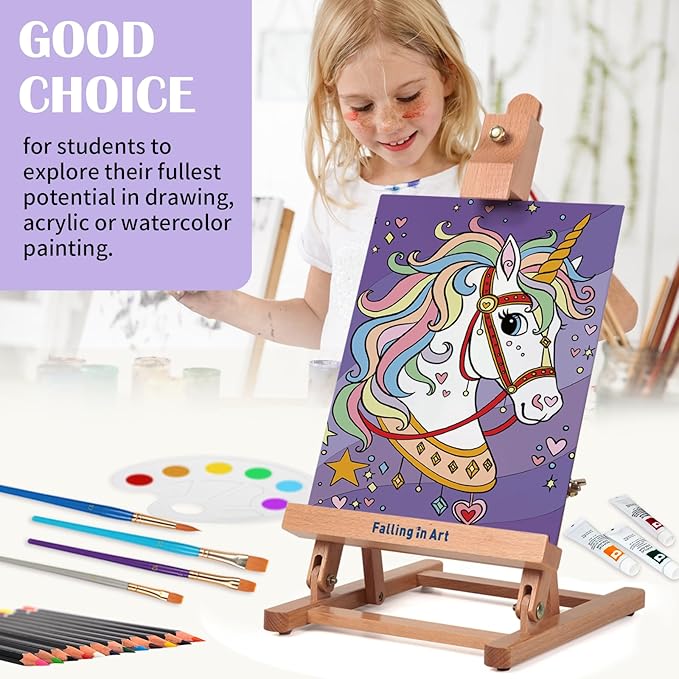 Falling in Art 46 Pcs Acrylic Paint Set with Table Easel, Art Painting Kit with Acrylic Paints, Canvas Panels, Paintbrushes, Canvas Supplies Kit for Kids, Adults, Beginners, and Artists, Purple