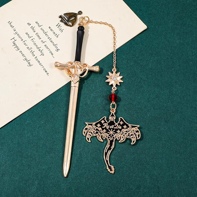 Fantasy Dragon Leather Corner Bookmark, Elegant Metal Dragon Charms Leather Page Saver, Chic Book Accessory for Bookworms, Great Gift for Dragon & Book Lovers (Dragon Sword D)