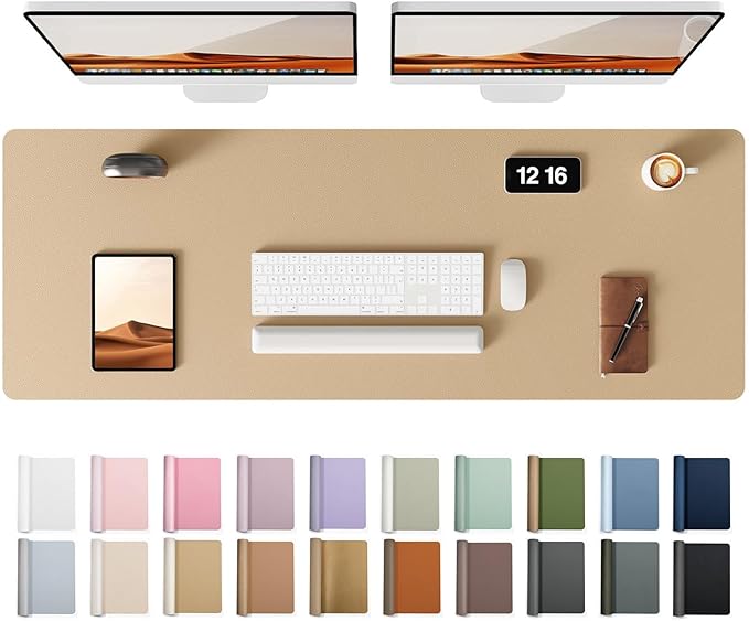 YSAGi Leather Desk Protector, Office Mat, Large Mouse Mat, Non-Slip PU Leather Blotter, Laptop Desk Mat, Waterproof Writing Pad for Office and Home (Latte, 47" x 17")