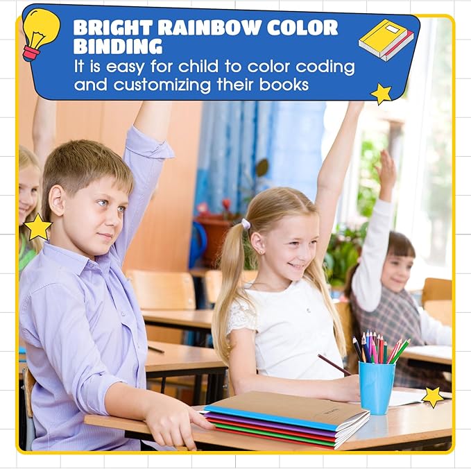 Henoyso 10 Pcs Primary Composition Notebook 9 3/4 x 7 1/2 Inch Kids Journal, Back to School Supplies, K-2 Primary Writing Notebook for Kids Student Draw and Write Story Journal (Fresh Color)