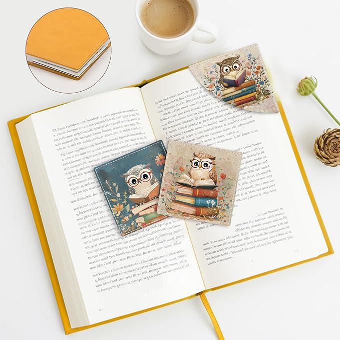 Cute Owls Corner Bookmarks, Funny Leather Book Accessories for Book Lovers, 3 Pcs Reading Book Page Markers for Women Men Student Teacher Retirement Birthday Gifts