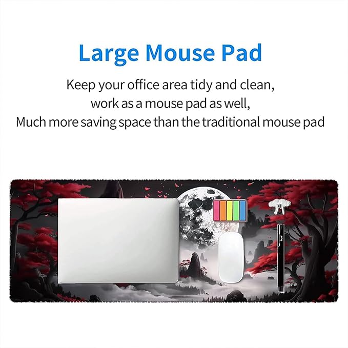 Red Moon - Extended Gaming Mouse Pad Mat with Stitched Edge Non-Slip Base - 31.5"x11.8" for Office, Home and Laptop