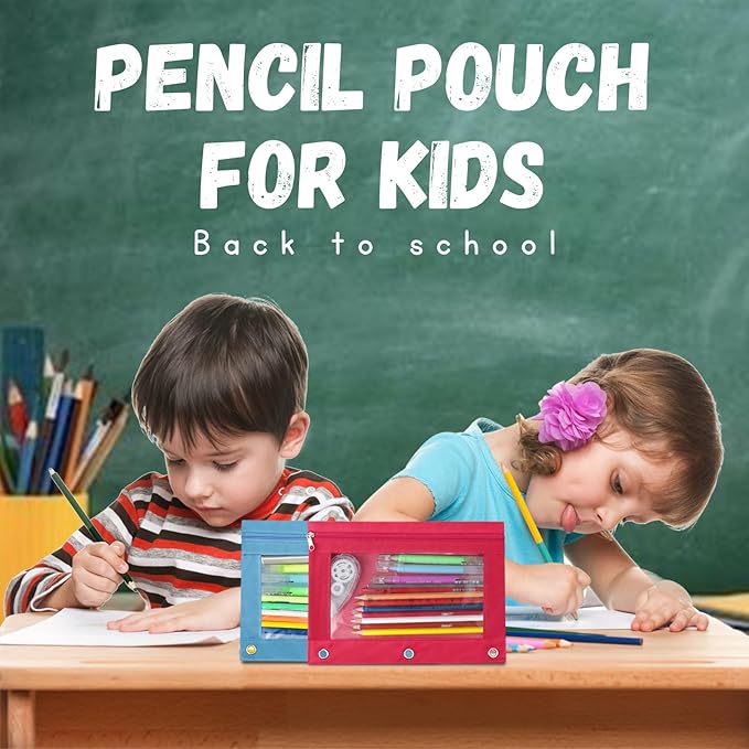 Pencil Pouch for 3 Ring Binder, School Bus Back to School Cartoon Pattern Zipper Pencil Case Bag with Clear Window