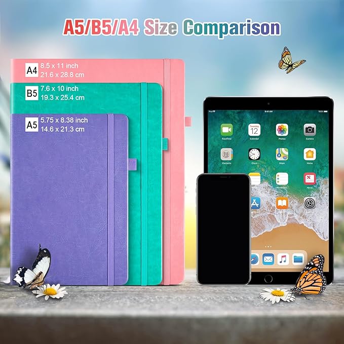 Lined Notebook Journal for Women Men, B5 College Ruled Notebook, 312 Numbered Pages Notebooks for Work, 100gsm Paper Daily Journal, Hardcover Vegan Leather Journals for Writing Office, Peacock Blue