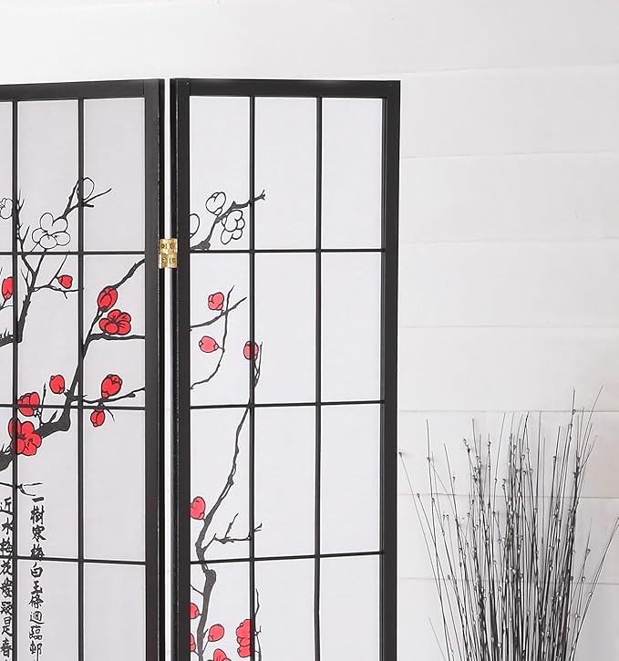 NicBex Room Divider 4 Panel Room Dividers with Oriental Style Partition Room Dividers and Folding Privacy Screens Wall Divider for Home, Office, Room Separation,71" W x 2" D x 71" H, Black