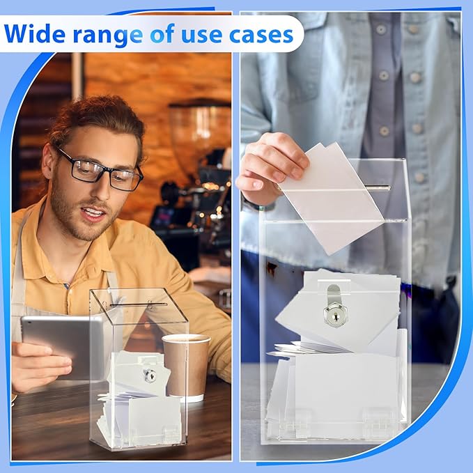 Acrylic Donation Box 10.2" x 5.6" x 4" Suggestion Box with Lock and Slot Wall Mount Safe Key Drop Ballot Clear Fundraising for Home Office Vote