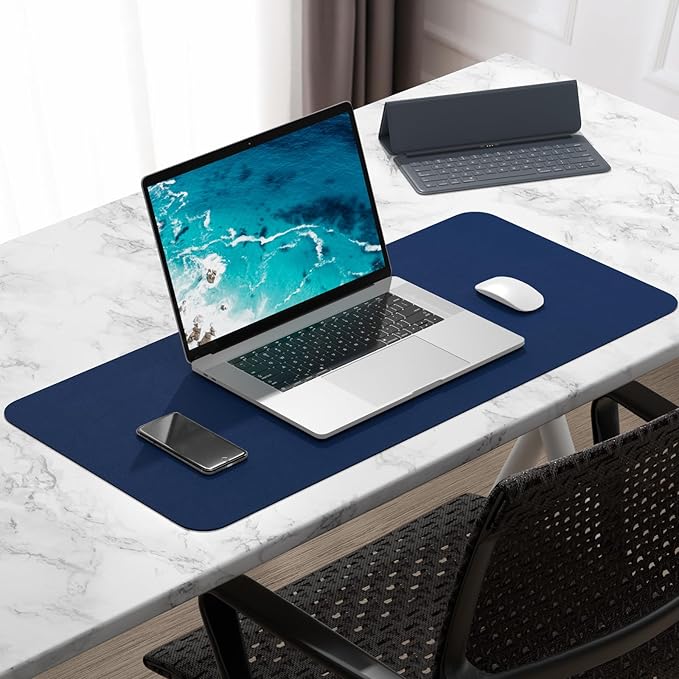 Hsurbtra Desk Pad, 30" x 14" PU Leather Desk Mat, XL Extended Mouse Pad, Waterproof Desktop Blotter Protector, Non-Slip Ultra Thin Large Laptop Keyboard Writing Mat for Office Home, Navy Blue