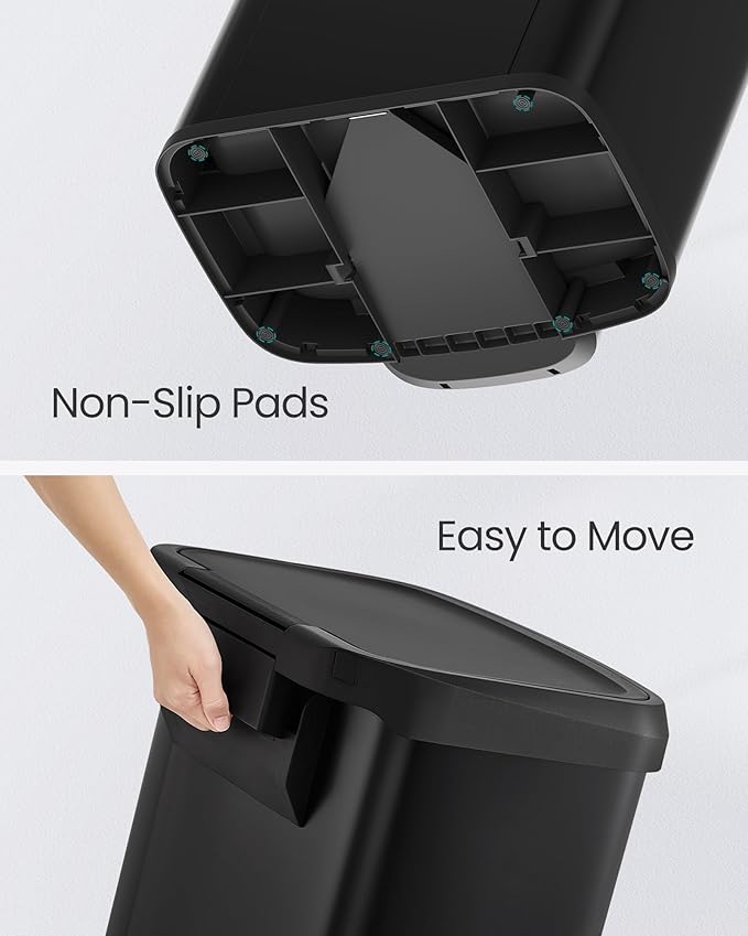 SONGMICS Kitchen Trash Can, 21 Gallon (80 L) Stainless Steel Garbage Can, with Stay-Open Lid and Step-on Pedal, Soft Closure, Tall, Large and Space-Saving, Black ULTB534B01