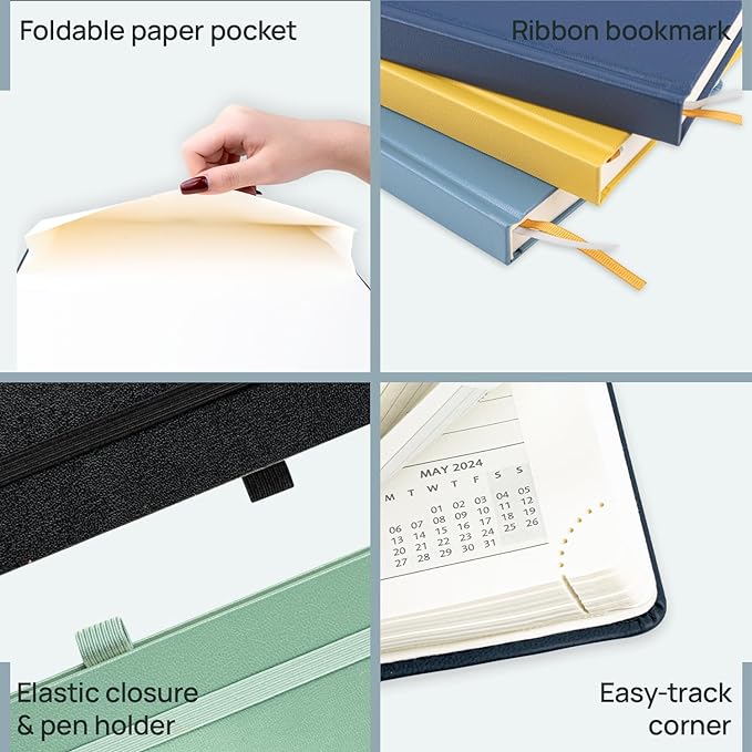 POPRUN 2026 Daily Planner One Page Per Day A5 Size Calendar (5.75" x 8.5") - 12 Months Hourly Appointment Book with Hardcover, Pocket, Pen Holder - Pacific Green