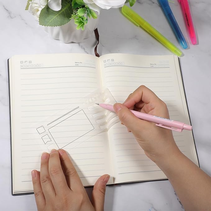 9Pcs Handmade Flexible Record Templates, Reusable Planner Stencils for Dot Grid Journals, Versatile Drawing and Checklist Templates Journal Stencils Drafting Tools with Coils Discs Rings