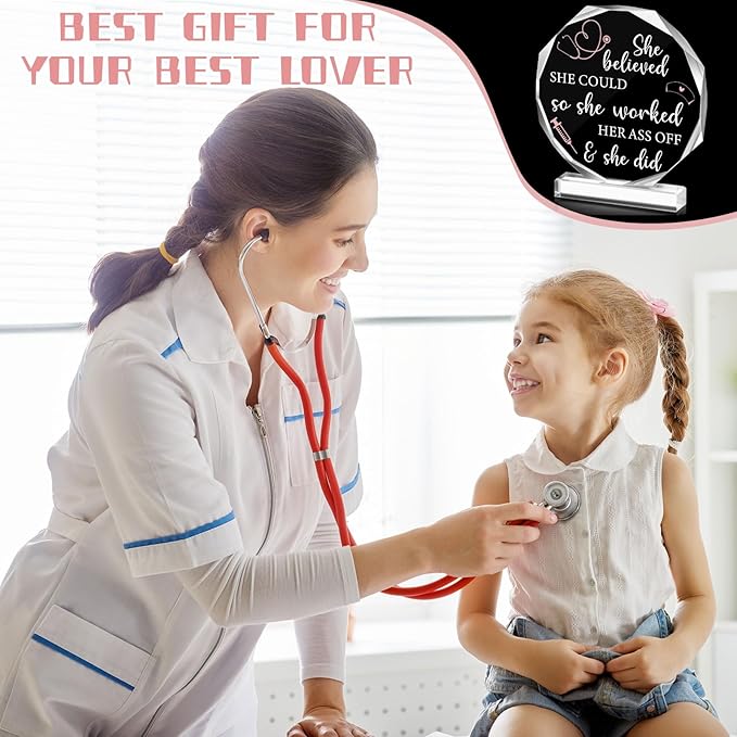 Yulejo Nurse Gifts for RN Christmas Nurses Gifts for Women Nurses Week Gifts Nurse's Day Appreciation Gift Crystal Table Centerpieces Nursing Keepsakes Paperweight for Doctor School Decor (Octagon)