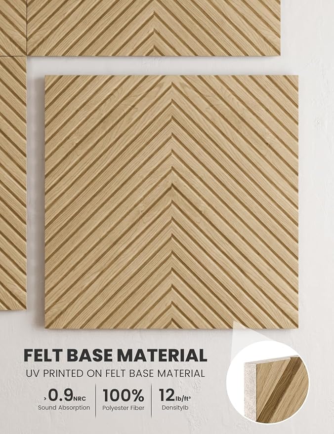 Large Felt Bulletin Board,Cork Board Alternative 70.87'' x 47.24'' Art Acoustical Wall Panels-6 Pack with 60 Adhesive Tabs,for Recording Studio/Home Offices-Natural Oak/Pyramid