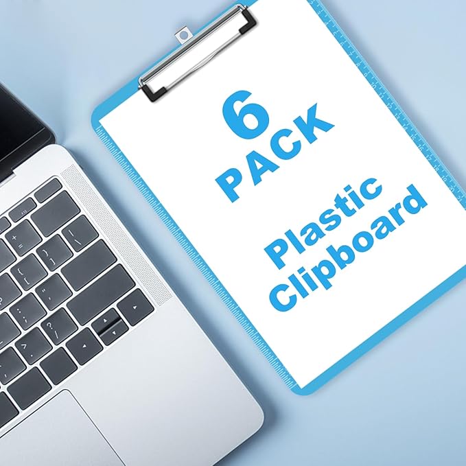 TOTiyea Clipboard (Set of 6), 12.5 x 9 Inch Multi Color, Plastic Clipboard with Low Profile Clip, 75 Sheets Capacity, Standard Letter Size A4