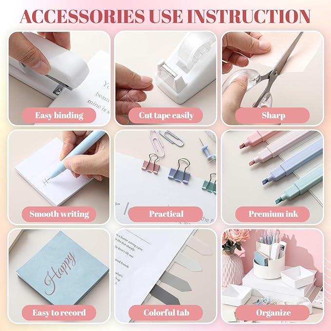 Kosiz 27 Pcs Black White Desk Accessories Aesthetic Desk Organizer Neutral Office Supplies Pen Holder Stapler Binder Sticky Notes Paper Clips Scissor Staples Aesthetic Accessories for Women(Fashion)