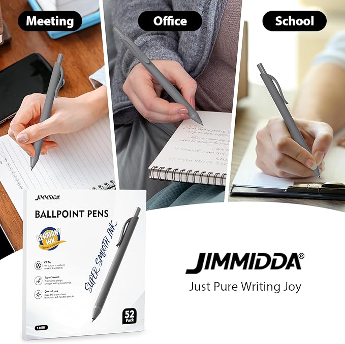 52 Pcs Pens Bulk - 1.0MM Ballpoint Pens Black Ink | Medium Point Smooth Writing, No Bleed Retractable Ball Point Pen for Office School (Gray - 52Pcs)