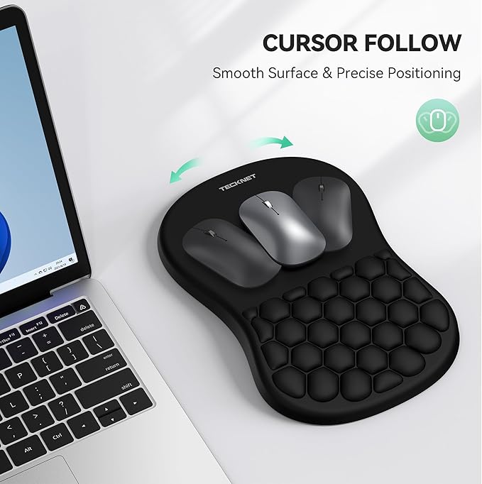 TECKNET Ergonomic Mouse Pad with Wrist Rest, Soft Mousepad with Massage Design, Memory Foam and Non-Slip PU Base for Pain Relief, Gaming Mouse Pad for Desk, Home, Office, 12x8 Inches, Black