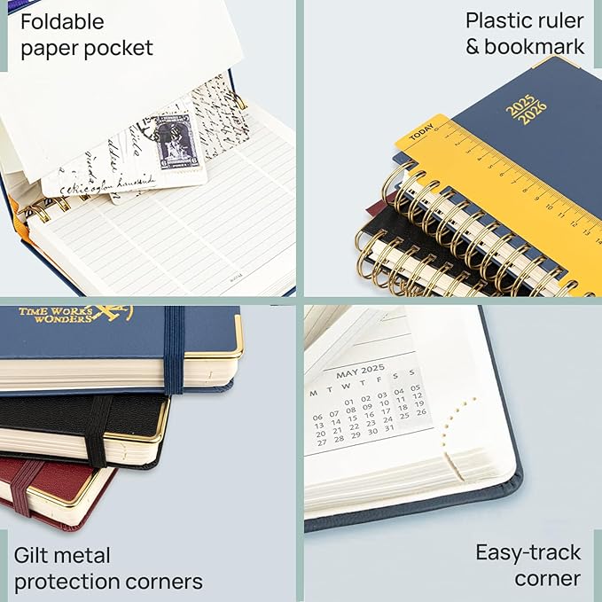 POPRUN Academic Planner 2025-2026 (July 2025-June 2026), Daily Weekly and Monthly Appointment Book (Wirebound Hard Cover - 10'' x 8'') with Hourly Time Slots, Tabs, 100 GSM - Violet